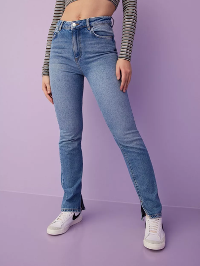 Vero Moda - High waisted jeans - Medium Blue Denim - Vmellie Hr Straight Slit Jean BA322 - Jeans