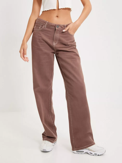 Noisy May - Wide leg jeans - Pinecone With Pearled Ivory Stitching - Nmamanda Nw Color Wide Leg Jeans - Jeans