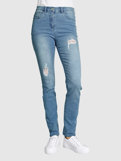 Jeans med trendiga bouclé-infällningar Paola Blue stone