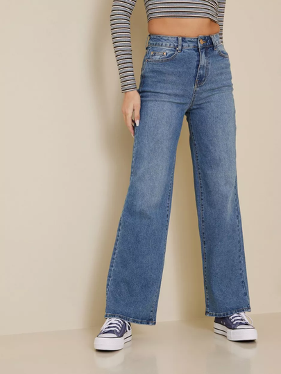 Vila - Wide leg jeans - Medium Blue Denim - Viwider Dl Hw Wide Jeans Mbd - Jeans