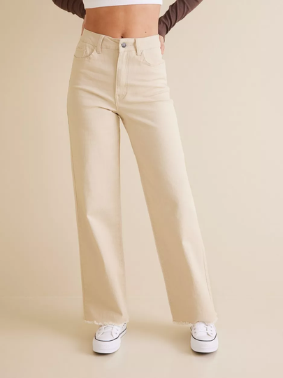 Object Collectors Item - High waisted jeans - Sandshell - Objsavannah Twill Hw Wide Leg. Jean - Jeans