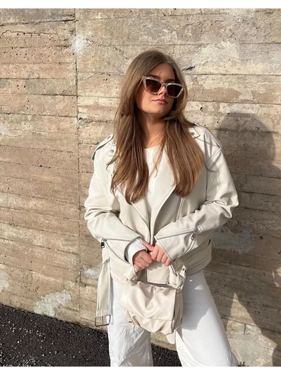 Missguided Oversized Boyfriend Biker Jacket Skinnjackor Cream