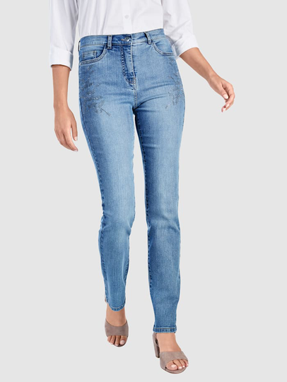 Jeans med blommig stendekoration Paola Light blue