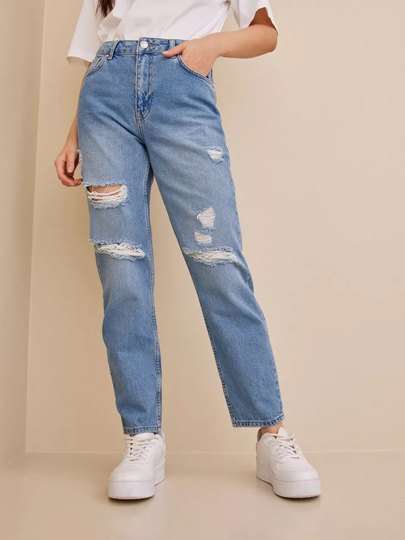 Noisy May - High waisted jeans - Light Blue Denim - Nmisabel Hw Mom Dest Jeans KI081LB - Jeans