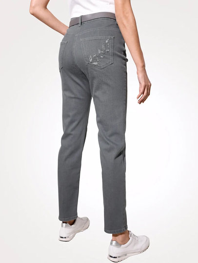 Jeans med blombroderi MONA Grå