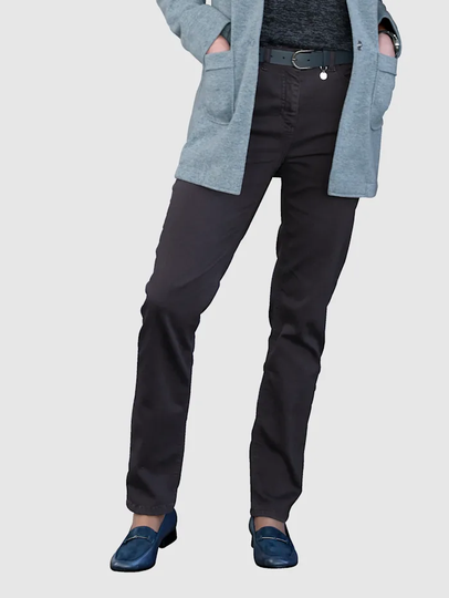 Jeans med blombroderi ton i ton MONA Rökblå