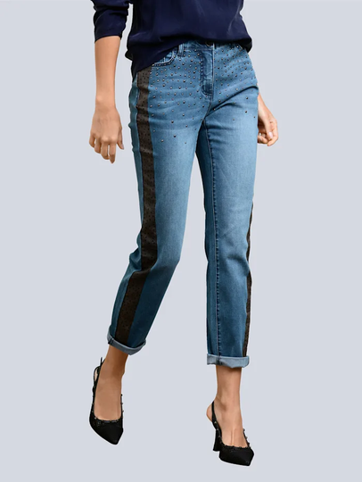 Boyfriend-jeans med revärer och dekornitar Alba Moda Jeansblå