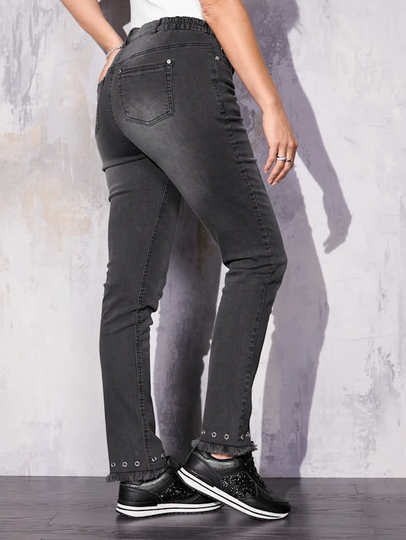 Jeans med nitar och fransar MIAMODA Mörkgrå