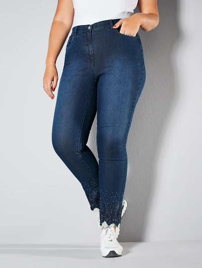Jeans med broderi nedtill MIAMODA Dark blue