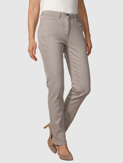 Jeans med blombroderi ton i ton MONA Sand