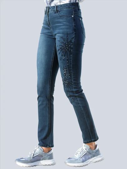 Jeans med motiv på ena benet Alba Moda Blå