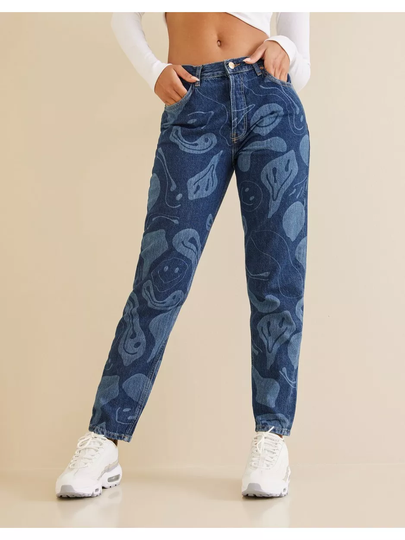Only Onlveneda Hw Mom Smiley Jeans High waisted jeans Dark Blue Denim Smiley