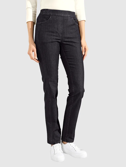 Jeans med stenar och broderi på bakfickorna Längsgående sömmar fram m. collection Svart