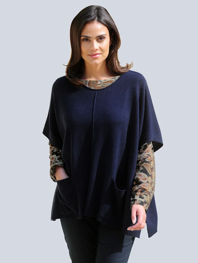 Poncho i oversize-modell Alba Moda Marinblå