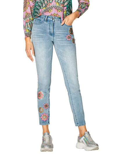 Jeans med effektfullt broderi AMY VERMONT Blue bleached
