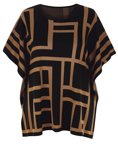 Poncho med stickat mönster TruYou Svart/Konjak