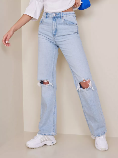 Vero Moda - High waisted jeans - Light Blue Denim - Vmkithy Hr Loose Straight Jeans LI3 - Jeans