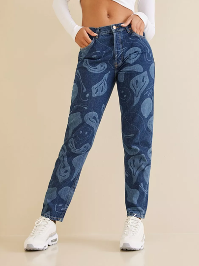 Only - High waisted jeans - Dark Blue Denim Smiley - Onlveneda Hw Mom Smiley Jeans - Jeans