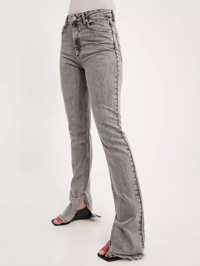 NLY Trend - High waisted jeans - Stone Grey - High Waist Stretch Slit Jeans - Jeans