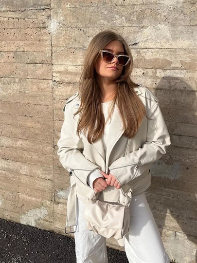 Missguided - Cream - Oversized Boyfriend Biker Jacket