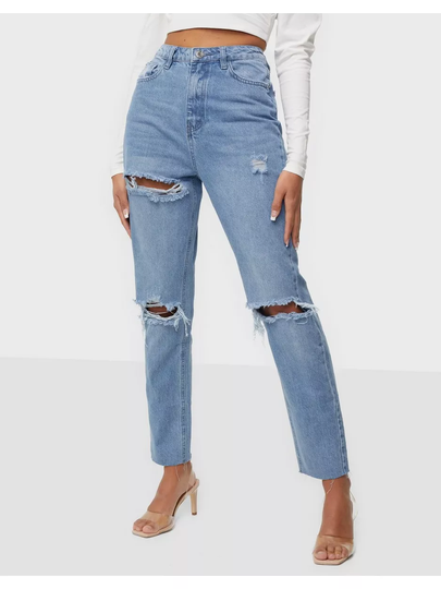 Missguided Highwaisted Rip Straight Jeans Straight jeans Light Blue
