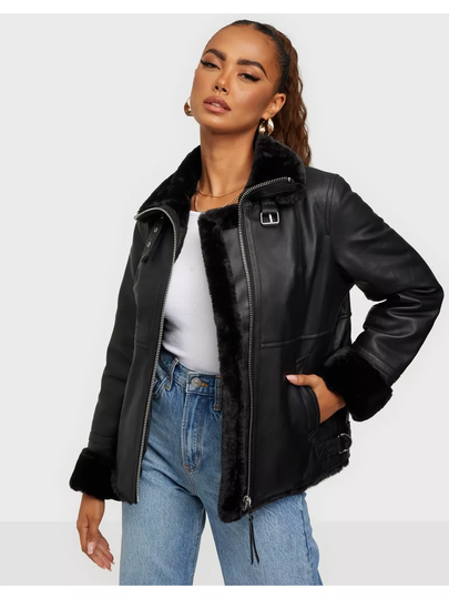 Jofama Alice Leather Bomber Jacket Pälsjackor Black