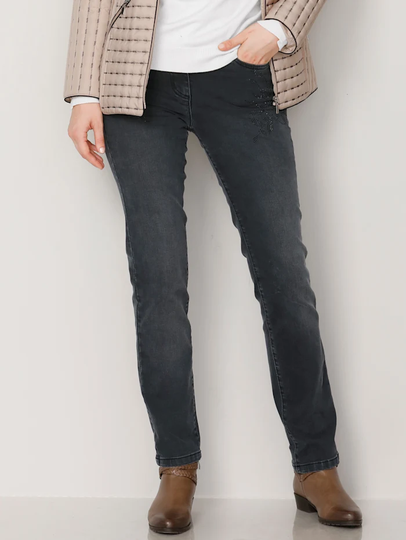 Jeans med blommig stendekoration Paola Black