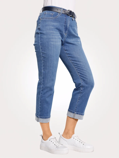 7/8-jeans med fasta uppvik i bensluten MONA Blå
