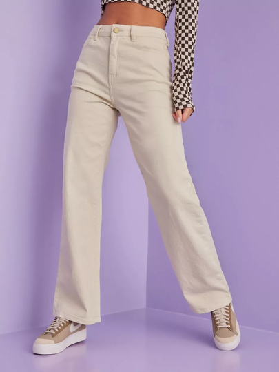 Vila - High waisted jeans - Natural Melange - Viwidey Gandhia Hw Wide Jeans/Ln - Jeans
