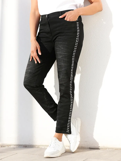 Jeans med dekornitar MIAMODA Svart
