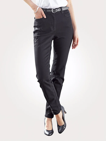 Jeans med blombroderi ton i ton MONA Svart
