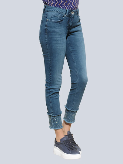 Jeans med dekorstenar i bensluten Alba Moda Blå
