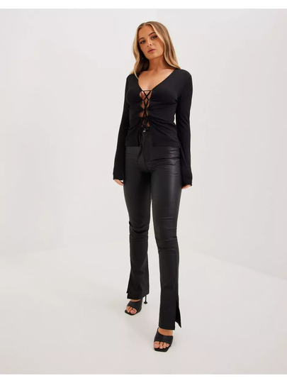 Gina Tricot Coated slit jeans Bootcut jeans Black
