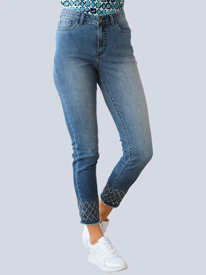 Jeans med dekorerade benslut Alba Moda Jeansblå