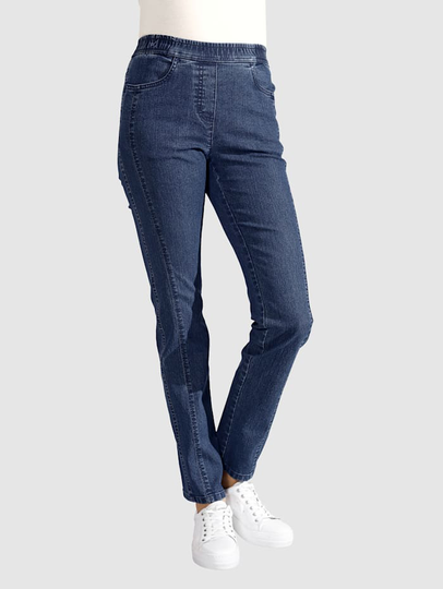Jeans med stenar och broderi på bakfickorna Längsgående sömmar fram m. collection Blue stone