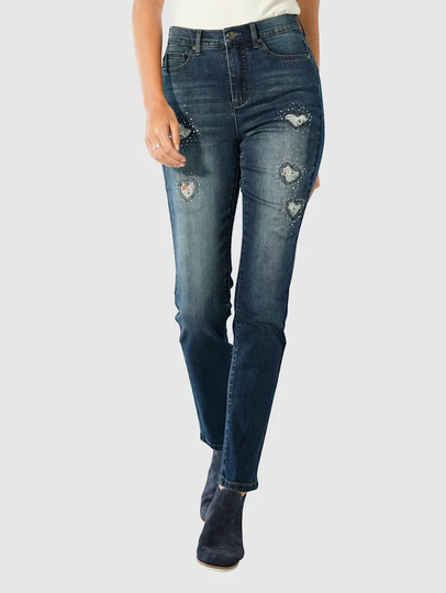 Jeans med hjärtformade cut-outs och spets Paola Blue stone