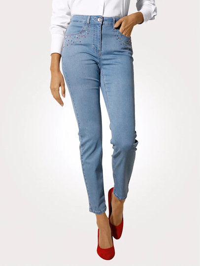 Jeans med strasstenar MONA Ljusblå