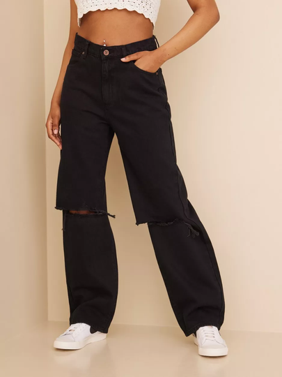 Abrand Jeans - High waisted jeans - Black - A Slouch Jean Black Rip - Jeans