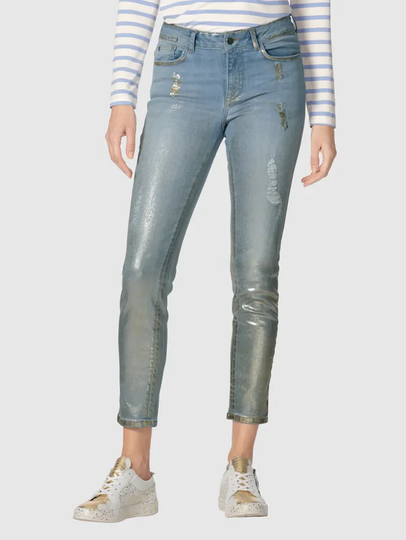 Jeans med folietryck och avsiktligt slitage AMY VERMONT Blue bleached/Guldfärgad