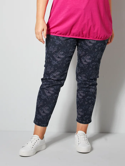 Jeans med tryckt blommönster runtom Janet & Joyce Dark blue/Cerise