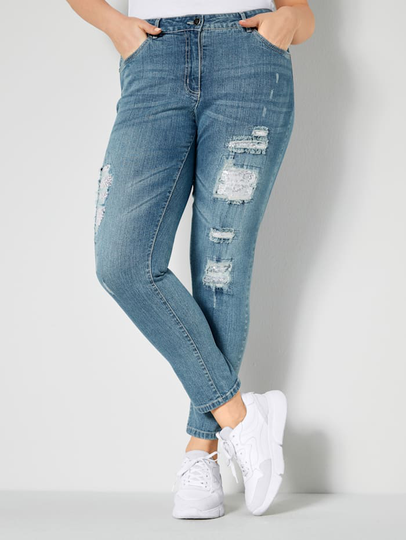 Jeans med slitna effekter och paljetter Angel of Style Blue stone