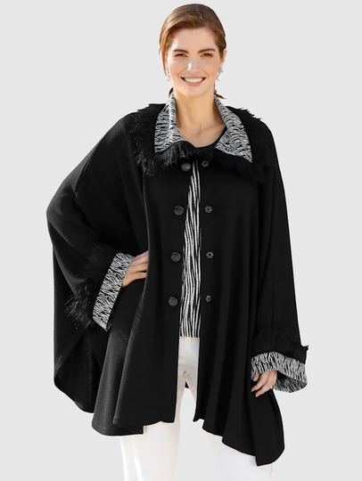 Poncho med fuskpäls m. collection Svart/Offwhite