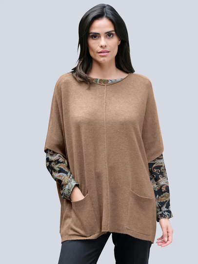 Poncho i oversize-modell Alba Moda Konjak