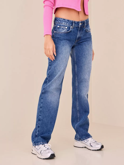 NLY Trend - Straight jeans - Blå - Low Waist Straight Leg Jeans - Jeans