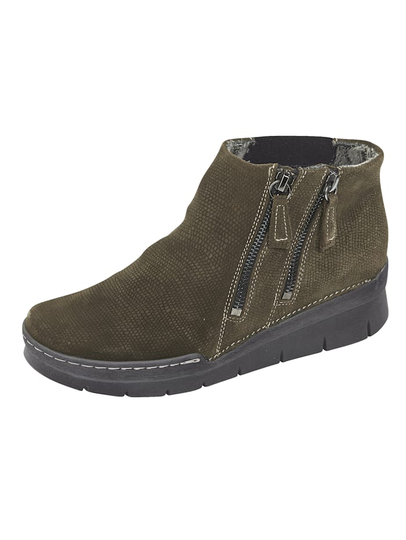 Bekväma kängor i präglad mocka Relaxshoe Khaki