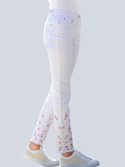 Jeans med blombroderi Alba Moda Kitt
