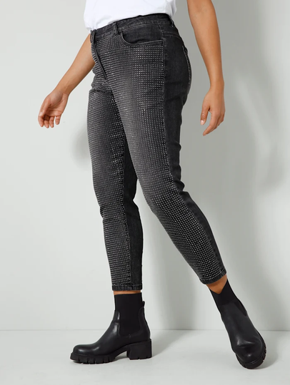 Jeans med glittrande dekornitar framtill Angel of Style Black