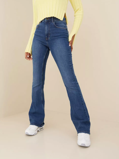 Pieces - Flare jeans - Medium Blue Denim - Pcpeggy Flared Hw Jeans Mb Noos Bc - Jeans