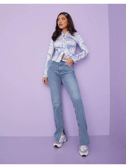 Gina Tricot High waist slit jeans Bootcut jeans Mid Blue
