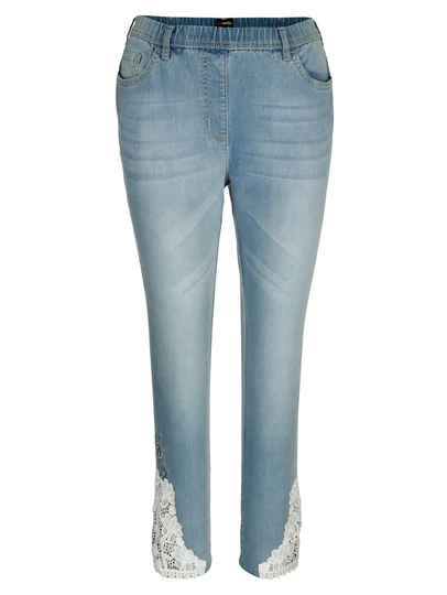Jeans med spets nedtill MIAMODA Blue bleached